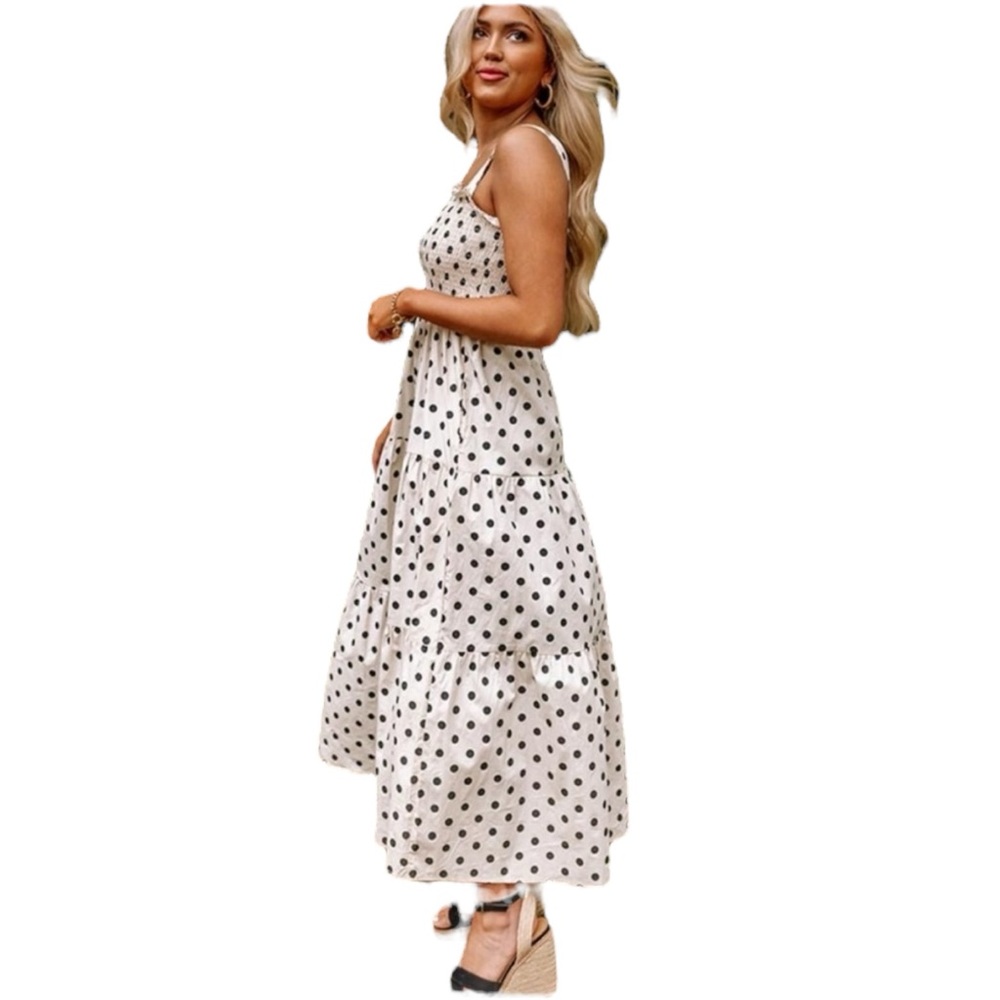 TCEC Polka Dot Tiered Maxi Smocked Sun Dress